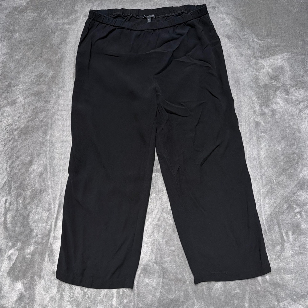 Eileen Fisher Crop Pants Women Medium Black Silky Crepe Pull On Minimalist